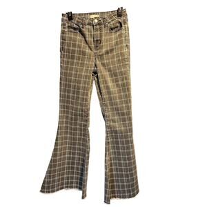 Altar'd State Size 27 Plaid Flare Bell Bottom Pants Denim Gray White Plaid